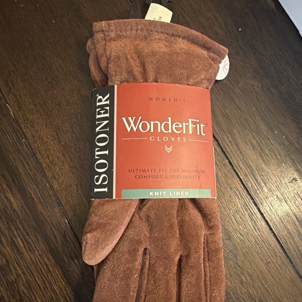VINTAGE ISOTONER Wonderfit WOMENS KNIT Lined Brown Gloves L/XL Chestnut Winter